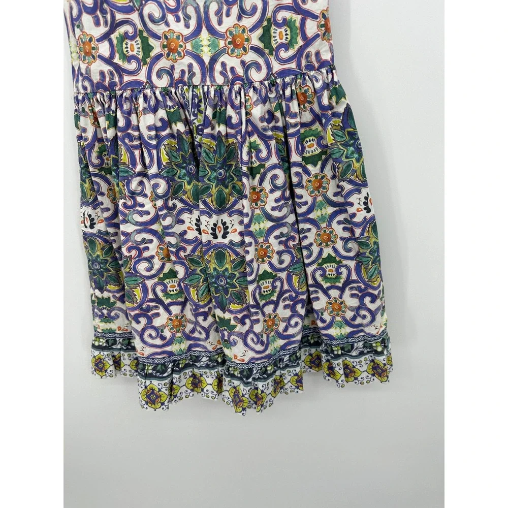 Edgehill Collection Girls 6X Blue Green Mediterranean Tile Print Flutter Dress